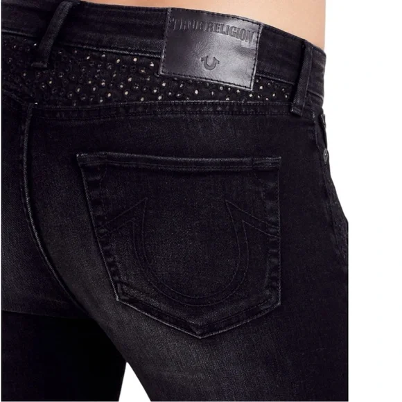 True Religion Halle Mid Rise Super Skinny Moto Women’s Jean Black Distressed 25 - Picture 4 of 15
